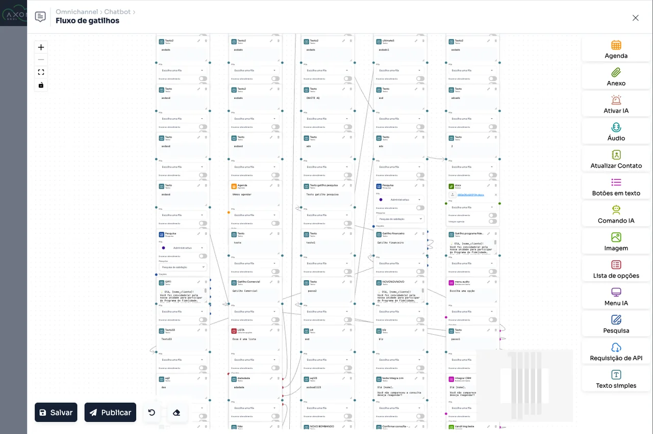 Editor visual de fluxo do chatbot